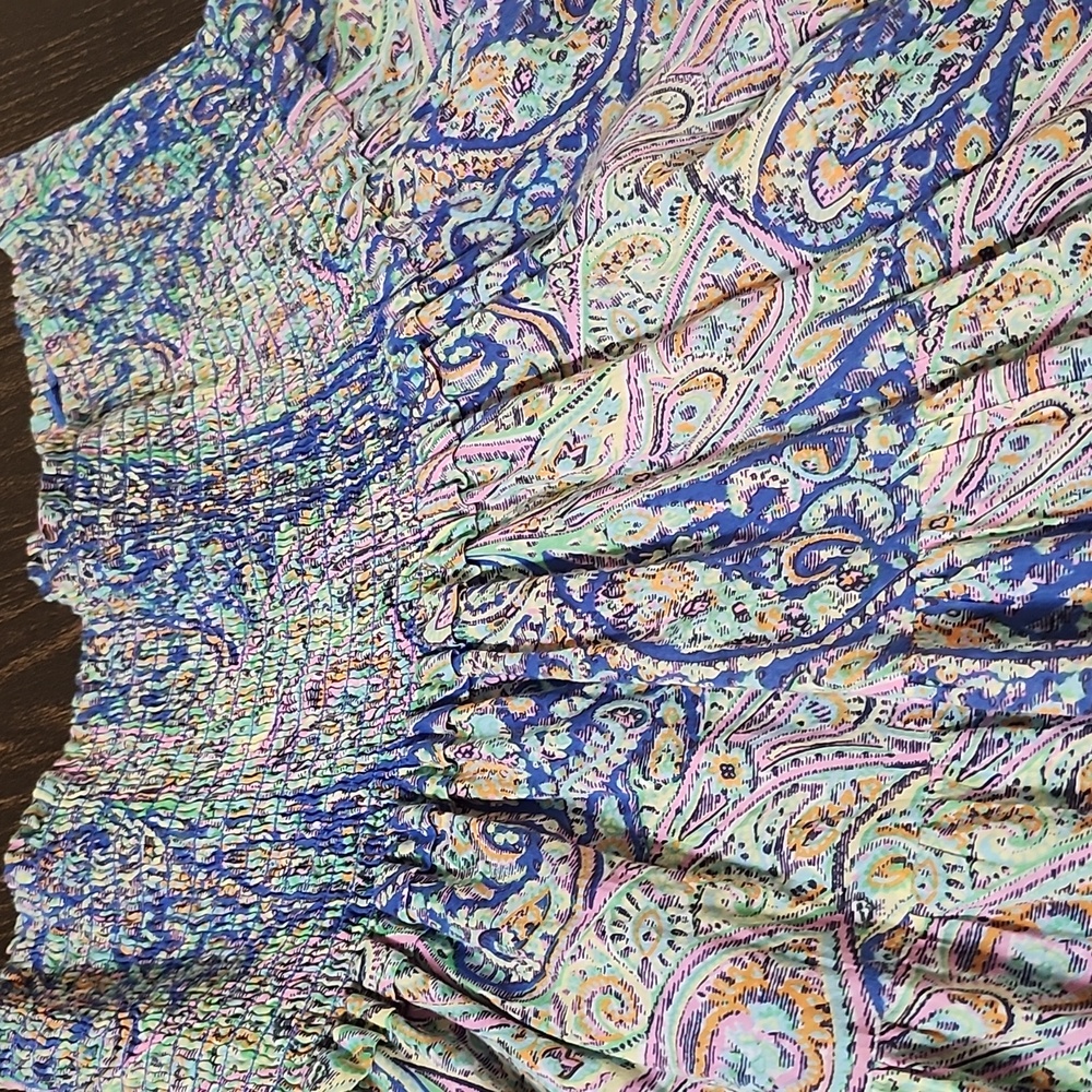 Ralph Lauren Paisley Print Maxi Skirt Smocked Waist Large - Picture 2 of 5